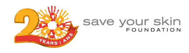 20years-ans-logo.png: Logo displaying “20 Years | Ans” in yellow and red, with the zero created from multicolored handprints. To the right, the text reads “save your skin FOUNDATION.”.